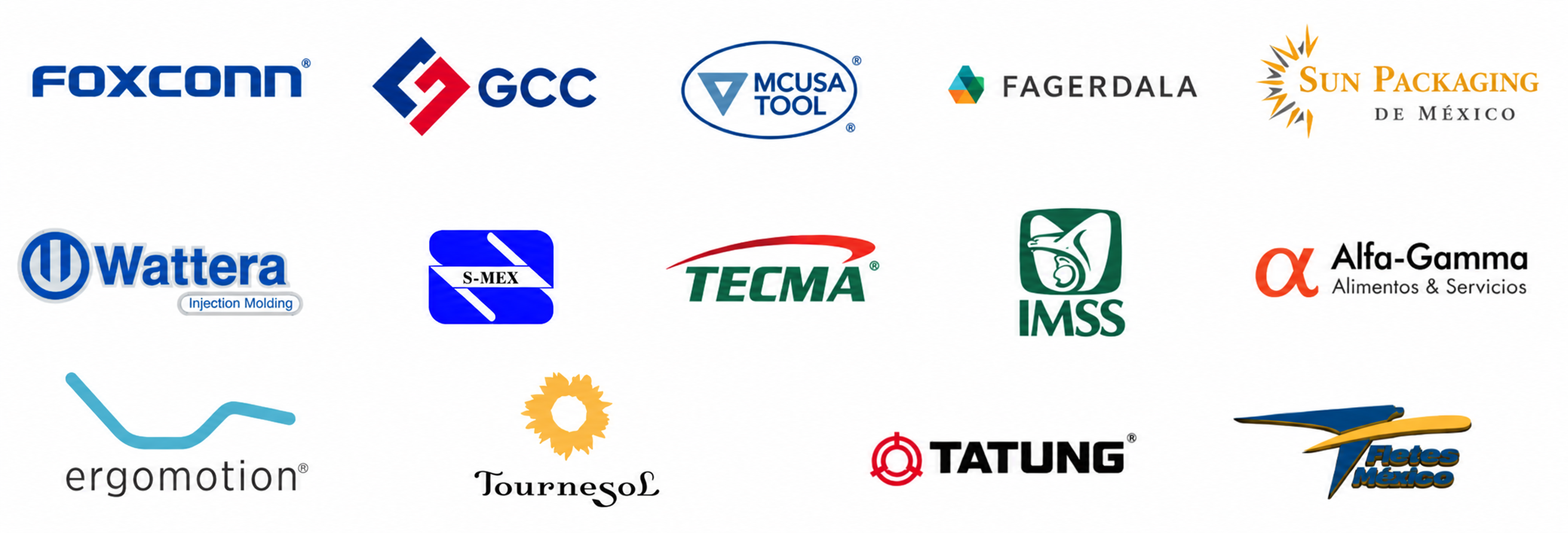 Empresas que confían en Savurs Crepe: Foxconn, GCC, MCUSA Tool, Fagerdala, Sun Packaging de México, Wattera, S-MEX, TECMA, IMSS, Alfa-Gamma, Ergomotion, Tournesol, Tatung y Fletes México